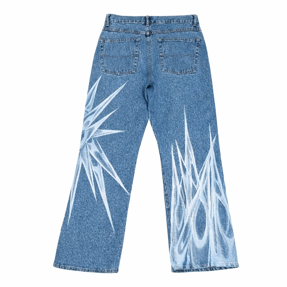 MENS CROWN OF THORNS WIDE LEG BAGGY JEANS SIZE 36x32 HAND PAINTED by DELIRIA - Picture 4 of 5